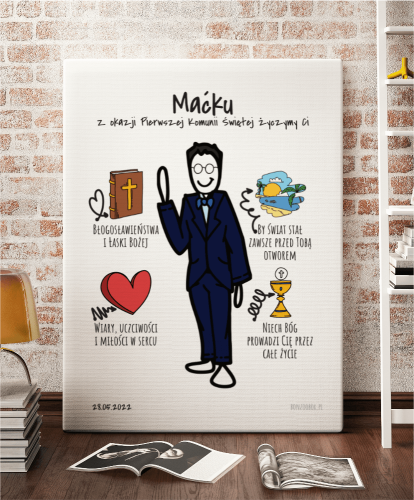 Plakat personalizowany na prezent pamiątkowy na komunię