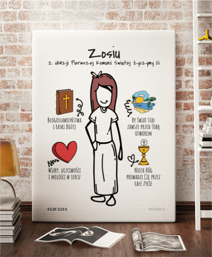 Plakat personalizowany na prezent pamiątkowy na komunię