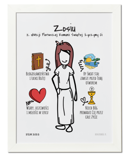 Plakat personalizowany na prezent pamiątkowy na komunię