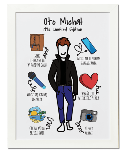 Plakat personalizowany na prezent urodzinowy z własnymi tekstami i grafikami 