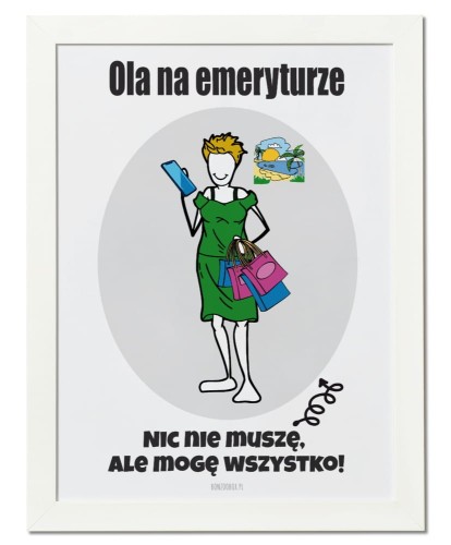 Plakat personalizowany na prezent dla emerytki tworzony ze zdjęcia