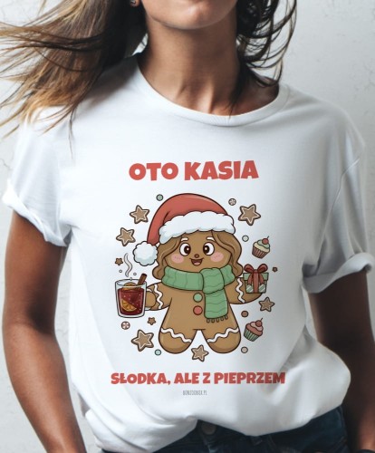 Koszulka personalizowana z własnymi tekstami na prezent świąteczny dla niej