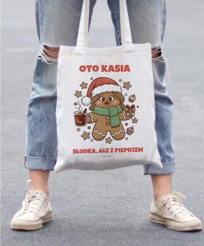 Torba personalizowana z własnymi tekstami na prezent świąteczny dla niej