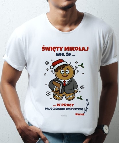 Koszulka personalizowana na śmieszny prezent świąteczny dla kolegi z pracy
