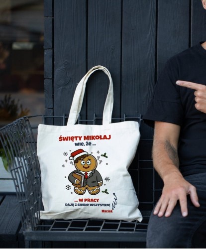 Torba personalizowana na śmieszny prezent świąteczny dla kolegi z pracy 
