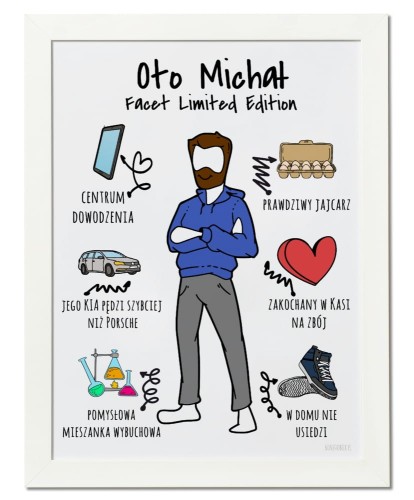 Plakat karykatura z własną podobizną na prezent walentynkowy