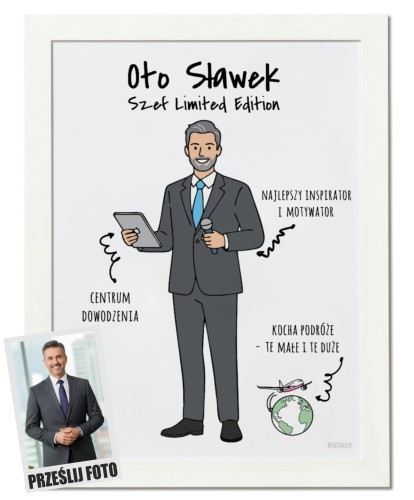 Plakat personalizowany na prezent dla szefa tworzony z własnej podobizny