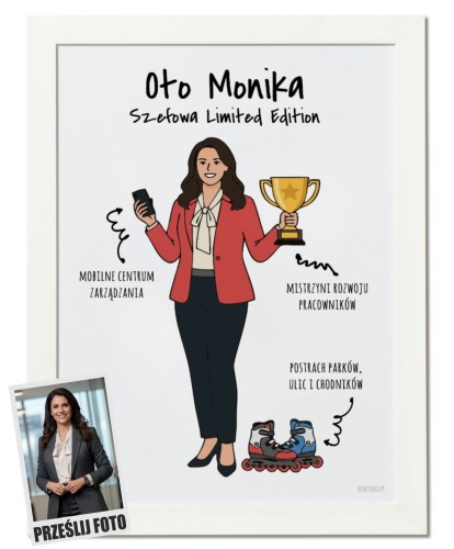 Plakat personalizowany na prezent dla szefowej tworzony z własnej podobizny