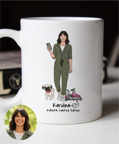 Kubek personalizowany na prezent dla kobiety tworzony z własnej podobizny