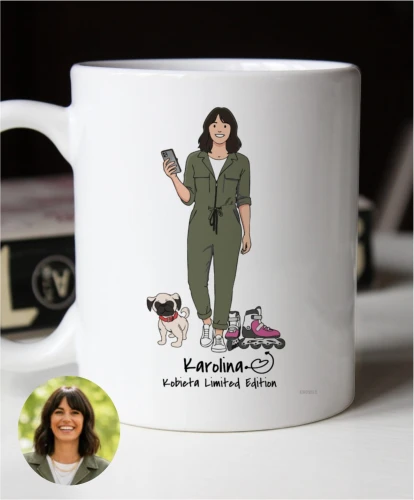 Kubek personalizowany na prezent dla kobiety tworzony z własnej podobizny