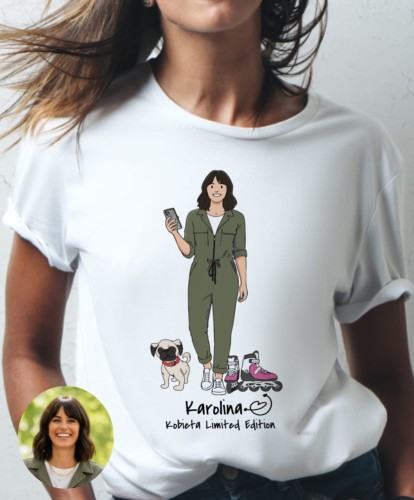 Koszulka personalizowana na prezent dla kobiety tworzona z własnej podobizny