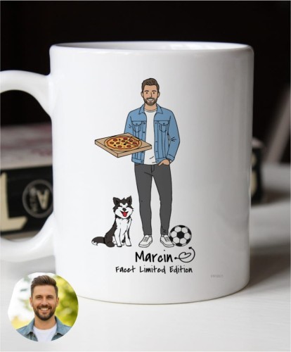 Kubek personalizowany na prezent dla mężczyzny tworzony z własnej podobizny