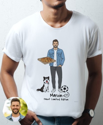 Koszulka personalizowana na prezent dla mężczyzny tworzona z własnej podobizny