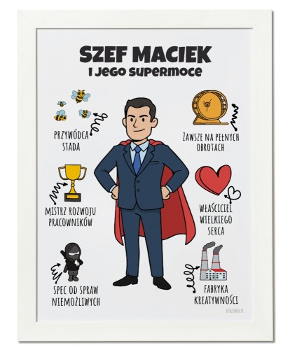 Plakat personalizowany na prezent dla szefa z prostą personalizacją