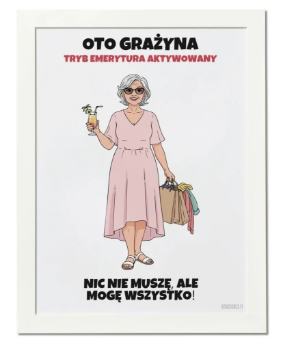 Plakat personalizowany na prezent dla emerytki tworzony ze zdjęcia