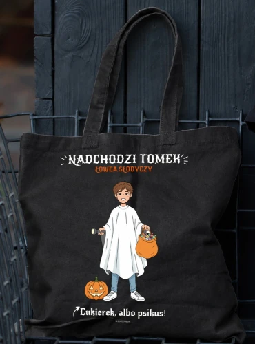 Personalizowana torba na cukierki na Halloween z własną postacią