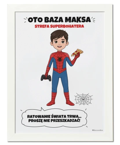 Personalizowany plakat dla chłopca do pokoju - superbohater ze zdjęcia