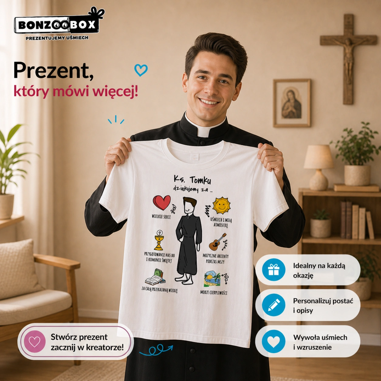 Personalizowana koszulka dla księdza jako podziękowanie