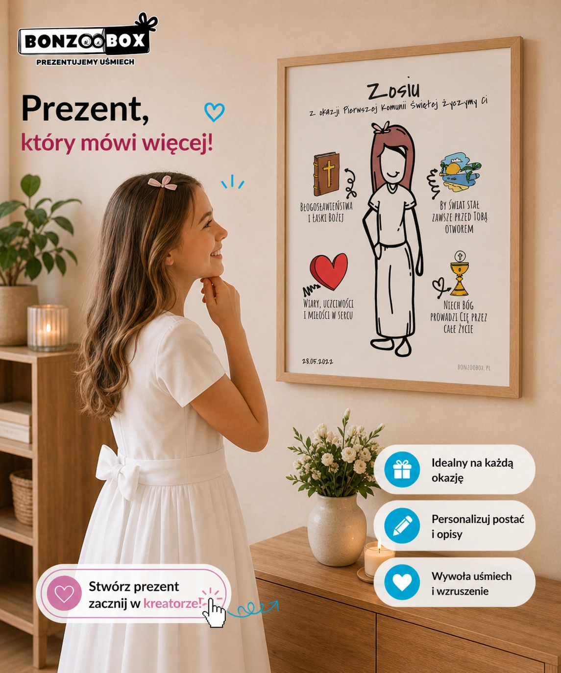 personalizowany plakat komunijny dla dziewczynki pamiątka